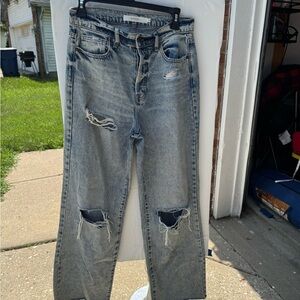 High Rise Distressed Jeans - Blue